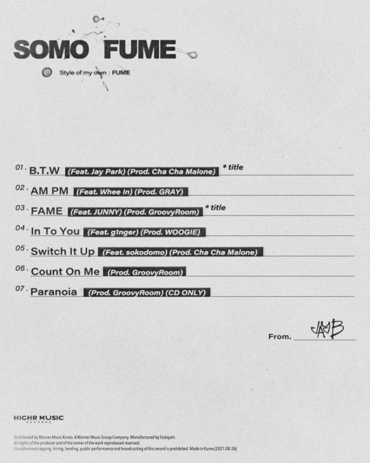 JAY B 'SOMO: FUME' tracklist