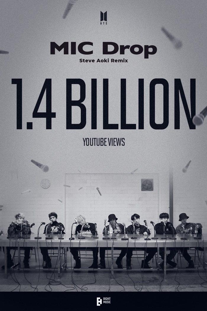 방탄소년단 '<b>마이크</b> 드롭' 리믹스 뮤비 <b>14억뷰</b> 돌파…통산 4번째